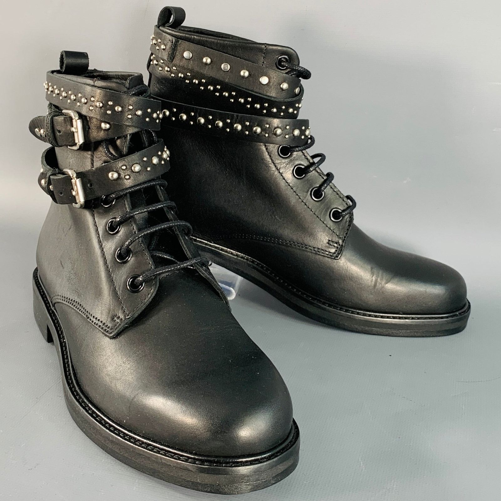 Maje MAJE Size 6 Black Studded Leather Wrap Around Lace-Up Boots Size US 6 / IT 36 - 1 Thumbnail
