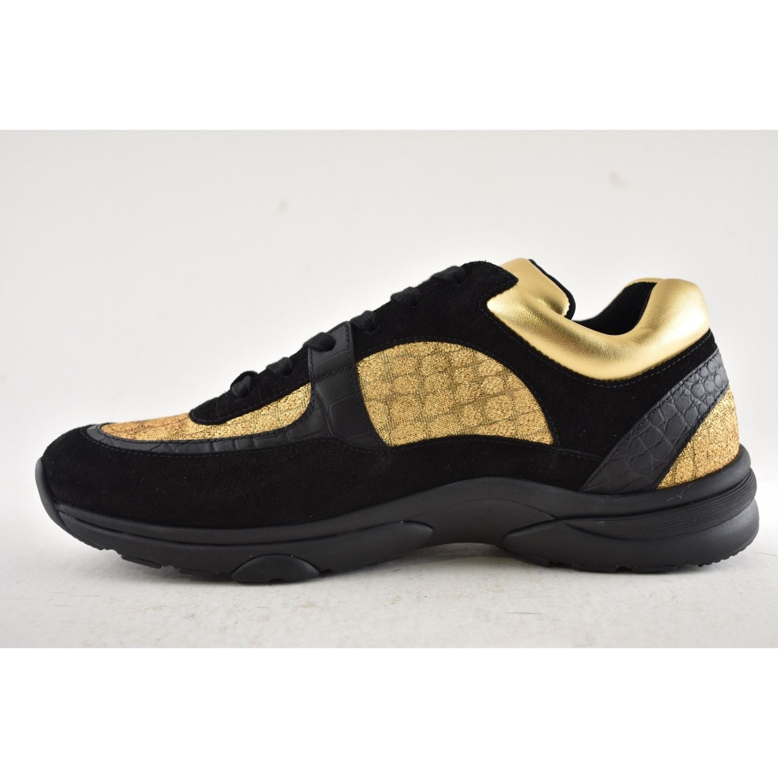 Chanel Chanel 19A Mens Black Gold Croc Suede CC Logo Low Top Size US 11 / EU 44 - 11 Thumbnail