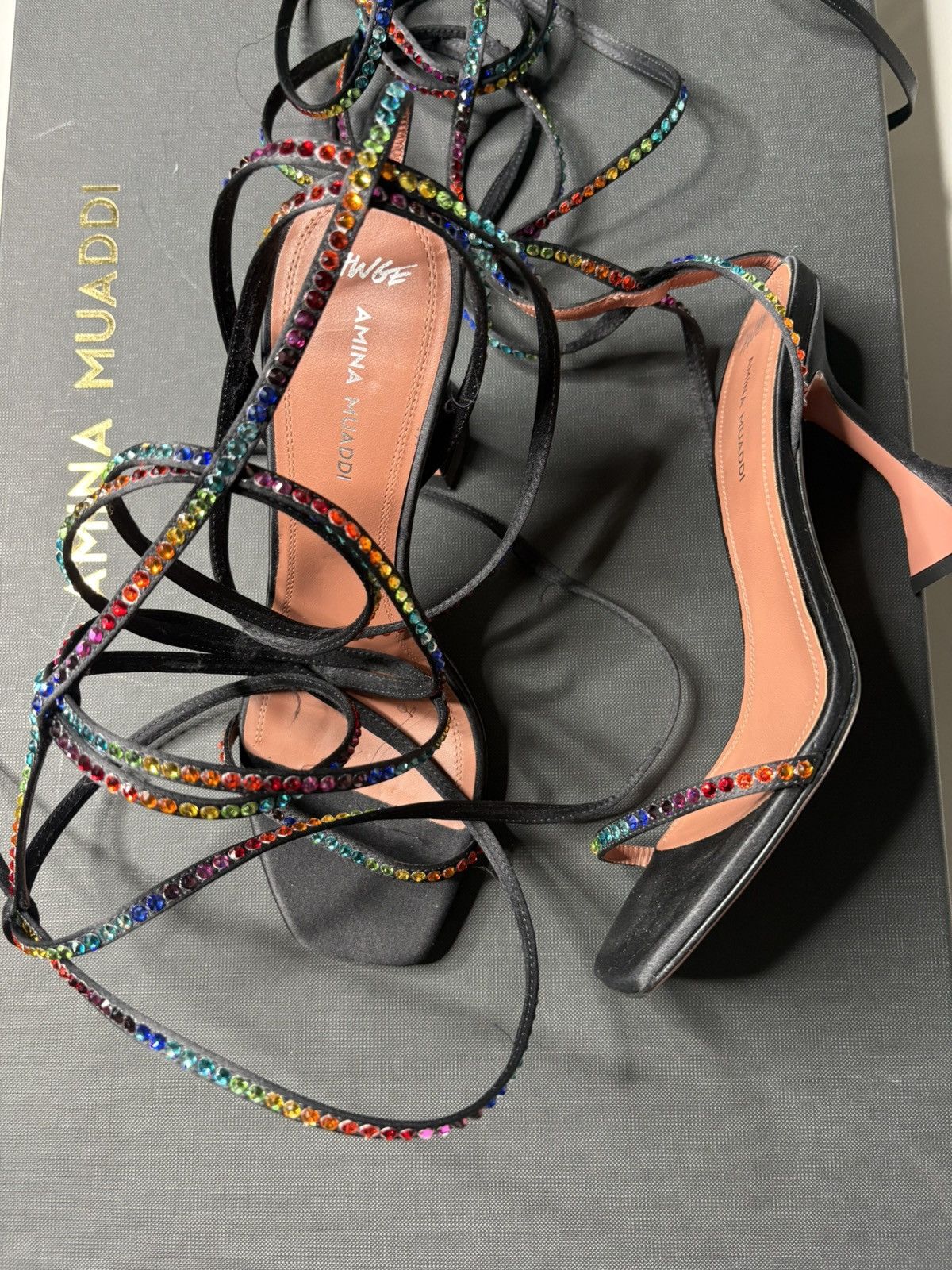 Amina Muaddi Amina muaddi heeled satin gladiator sandals Size US 7 / IT 37 - 3 Thumbnail