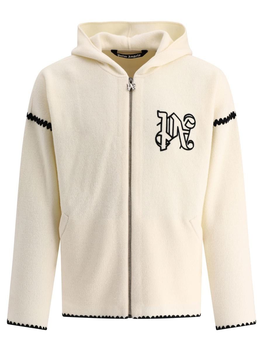 Palm Angels o1y0325 Logo Hooded Cardigan in Off White/Black Size US L / EU 52-54 / 3 - 1 Thumbnail
