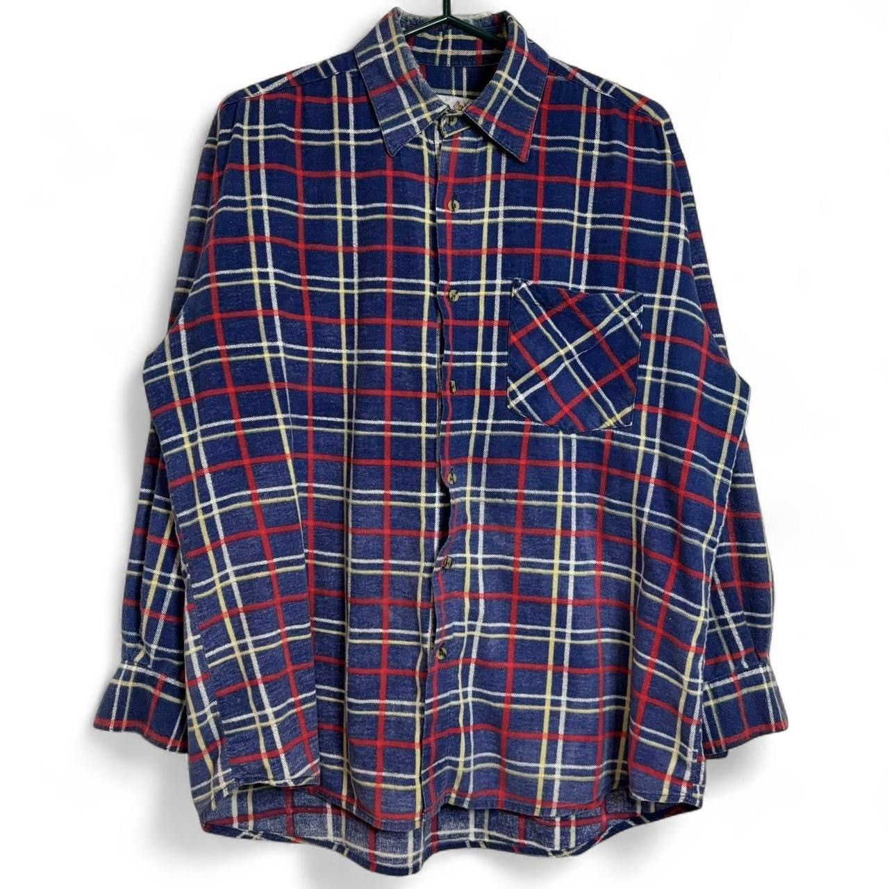 Flannel × Vintage Vintage 90s Plaid Blue Button-Up Boxy Flannel Shirt Size US XL / EU 56 / 4 - 1 Thumbnail