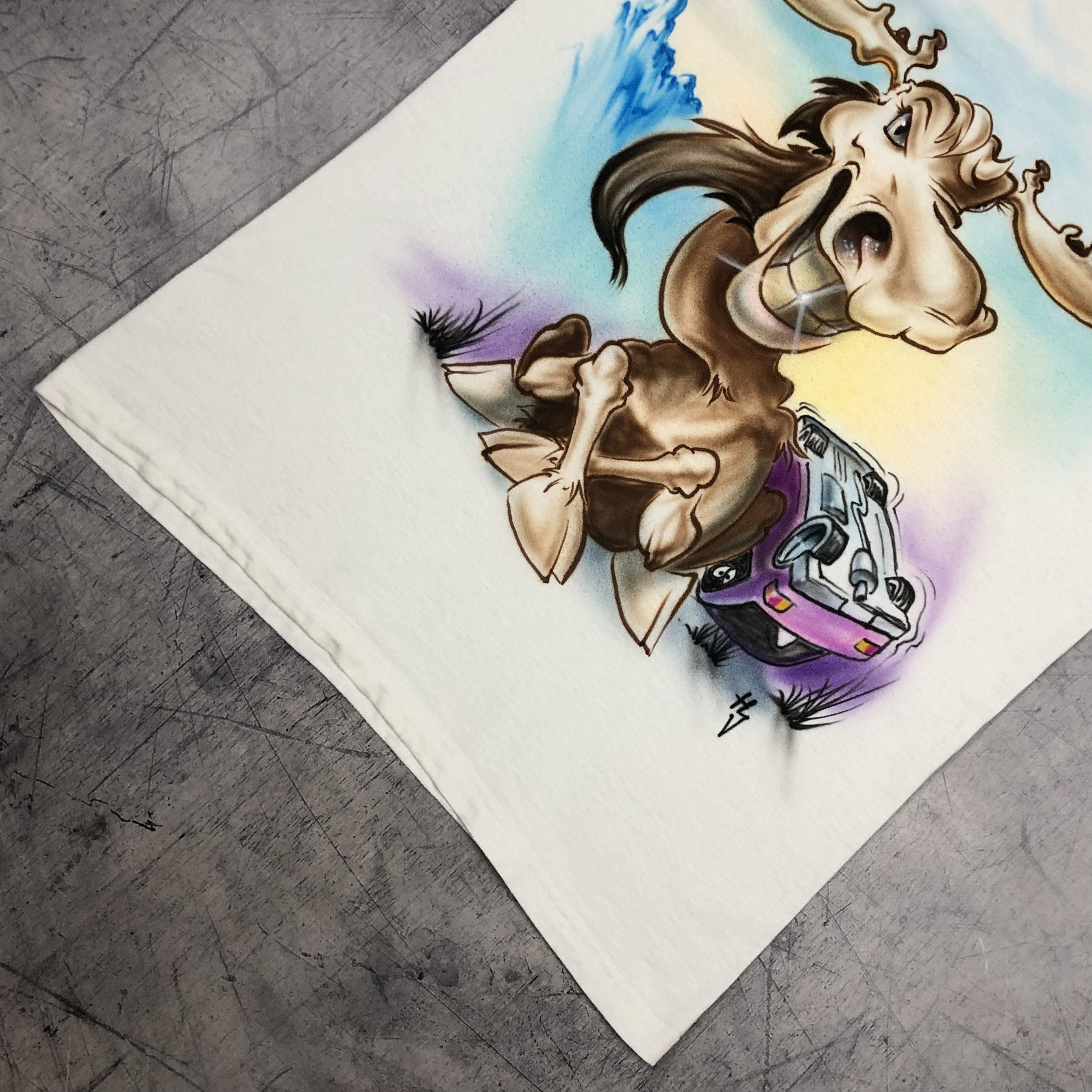 Handmade 90s Aerograph 1Of1 Handpaint Moose On Road Tee Size US L / EU 52-54 / 3 - 8 Thumbnail