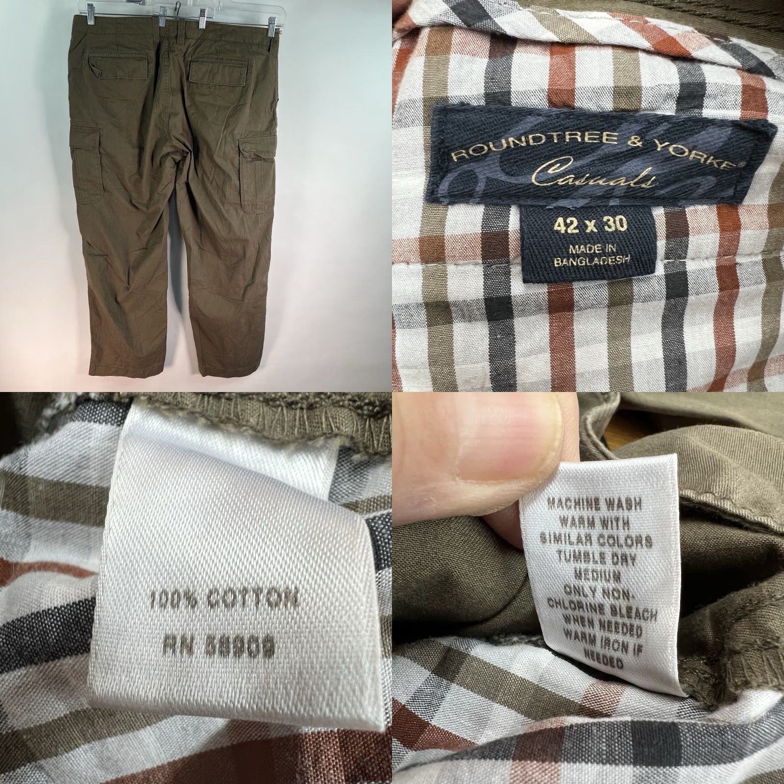 Roundtree & Yorke ROUND-TREE & YORKE Mens TRAVEL-SMART RELAXED-FIT Cargo PANTS Brown 42X30 NWT Size US 42 / EU 58 - 8 Thumbnail