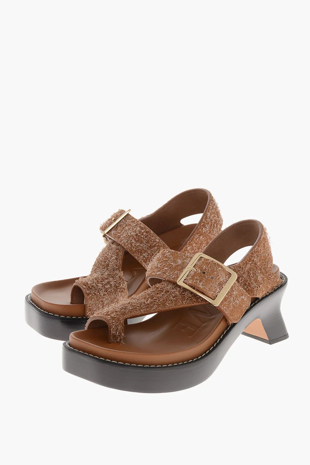 Loewe og1mm0426 Textured Leather Sandals in Brown Size US 7 / IT 37 - 3 Thumbnail