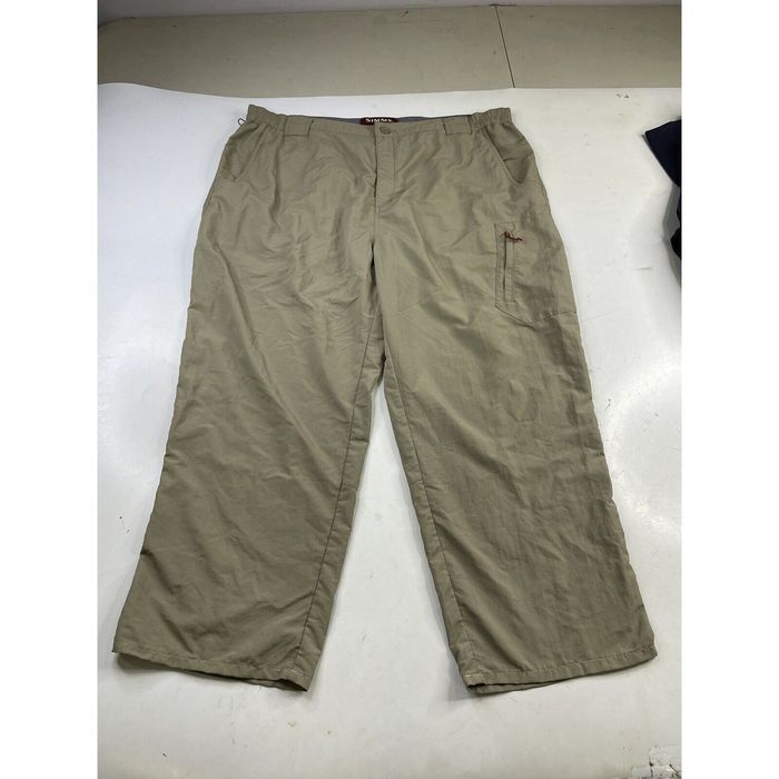 Vintage Simms Mens Cor3 Tan Khaki Beige Nylon Lightweight Fishing Pants XXL  Pockets