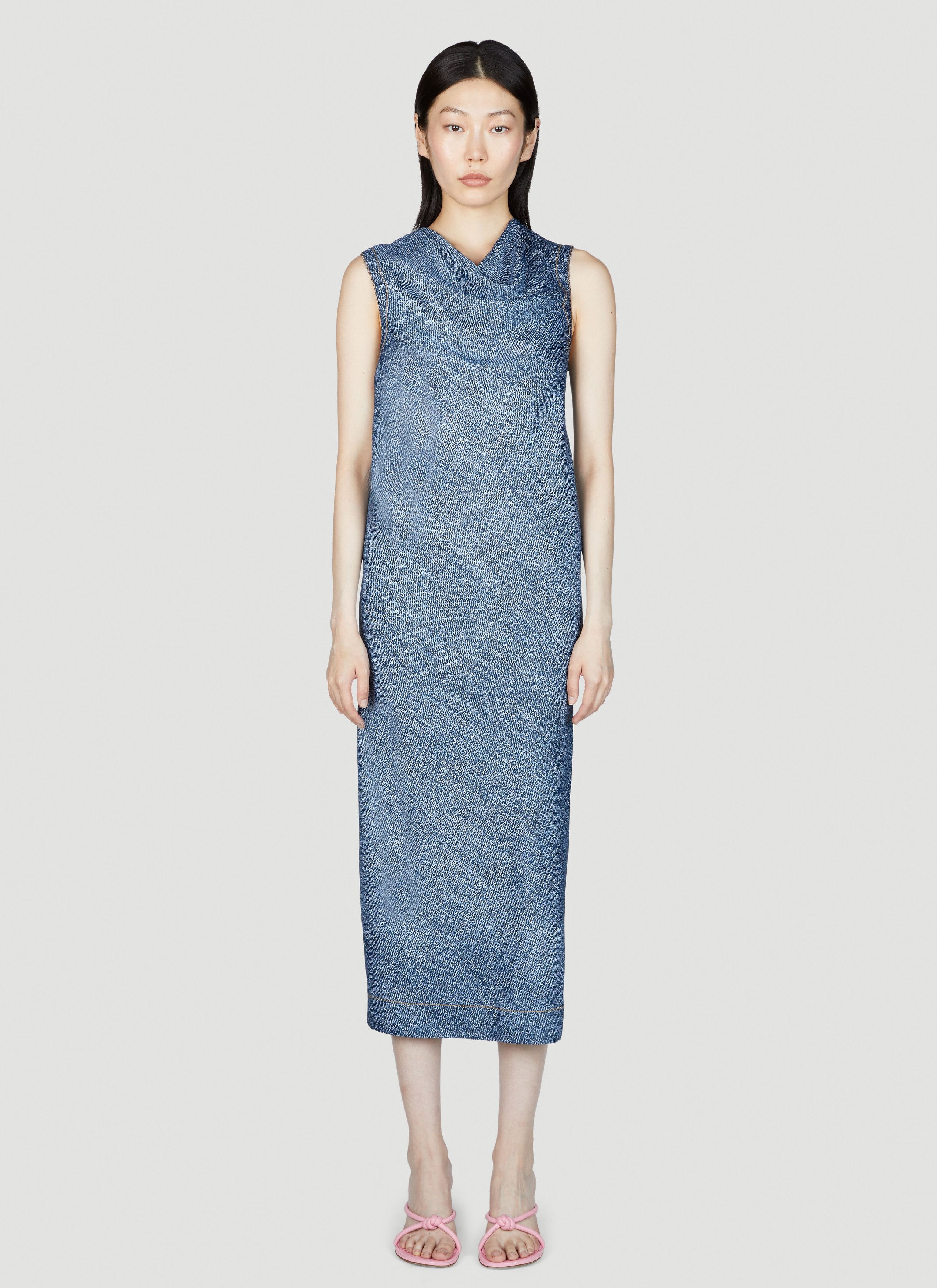 Bottega Veneta Denim Print Midi Dress Size S / US 4 / IT 40 - 1 Thumbnail