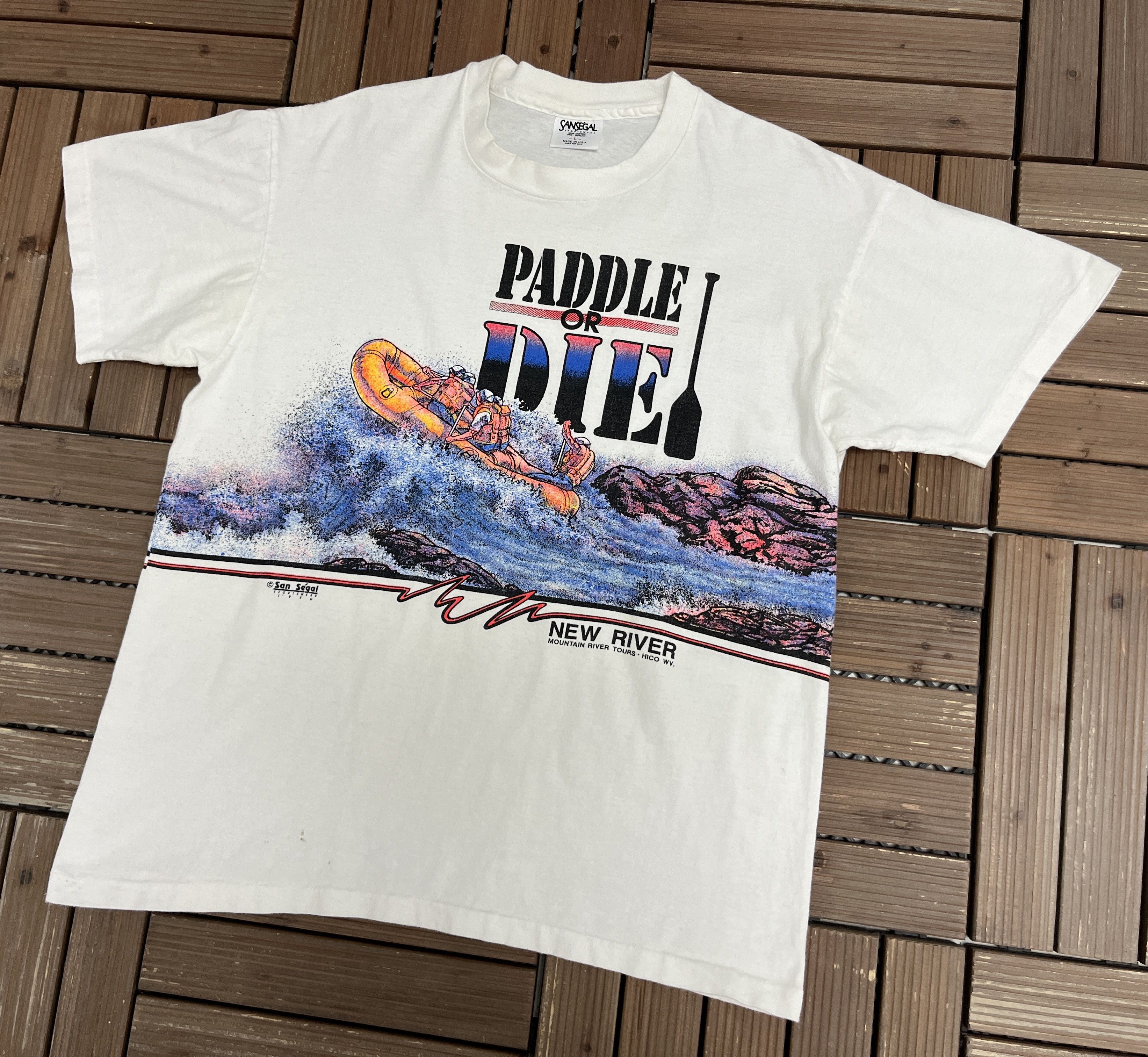 Vintage New River Hico, West Virginia Paddle or Die Vintage T-Shirt Size US L / EU 52-54 / 3 - 4 Thumbnail