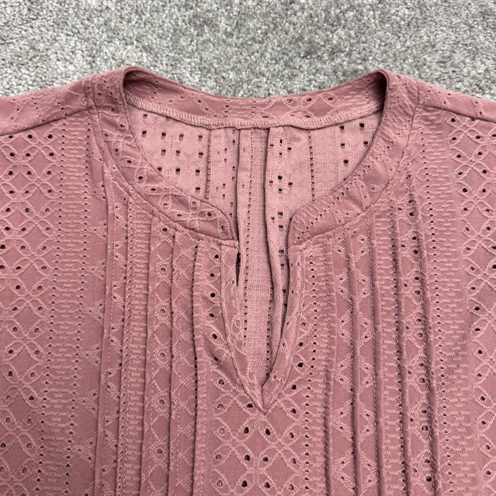 Vintage Micoson Blouse Womens L Pink Eyelet Puff Sleeve Boho Pleated Solid Causal Casual Summer Bohemian Classic Shirt Size L / US 10 / IT 46 - 3 Thumbnail