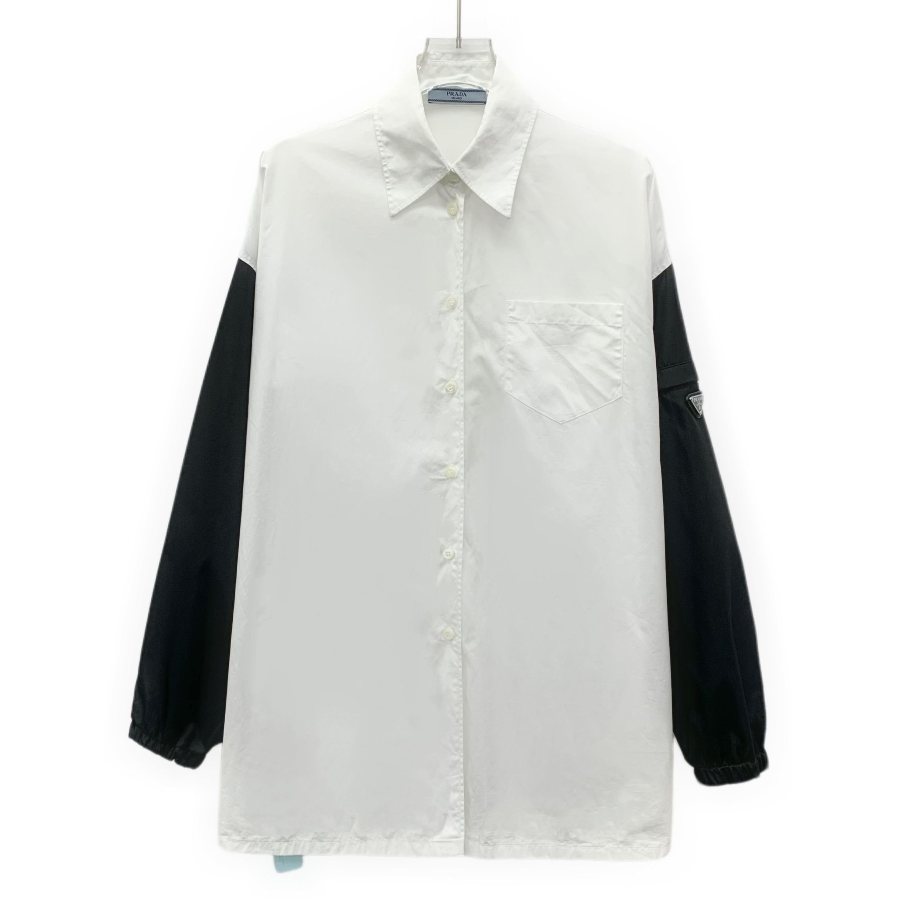Prada Prada White Triangle Logo Cotton Shirt (M) Size US M / EU 48-50 / 2 - 1 Thumbnail