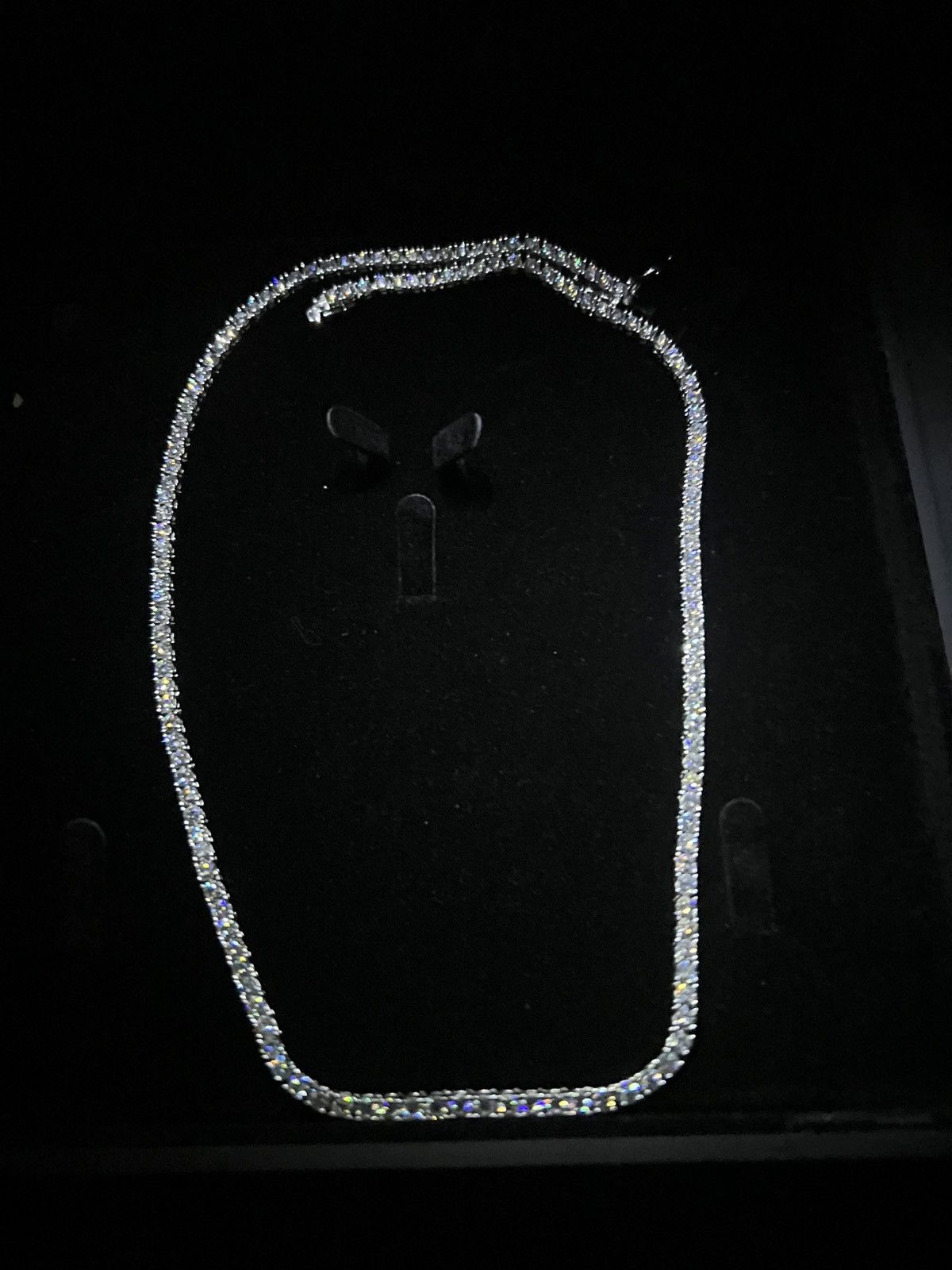 Designer REAL 3mm MOISSANITE Silver Tennis Chain Necklace Size ONE SIZE - 1 Preview