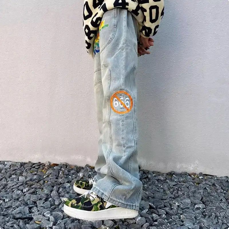 Japanese Brand × Vintage Streetwear Letter Embroidery Vintage Blue Baggy Jeans Size US 34 / EU 50 - 4 Thumbnail