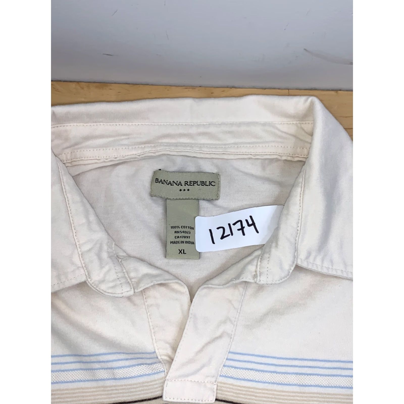 Banana Republic VINTAGE Banana Republic Polo Shirt Mens XL Beige Striped Short Sleeve Y2K Casual 12174 Size US XL / EU 56 / 4 - 2 Thumbnail