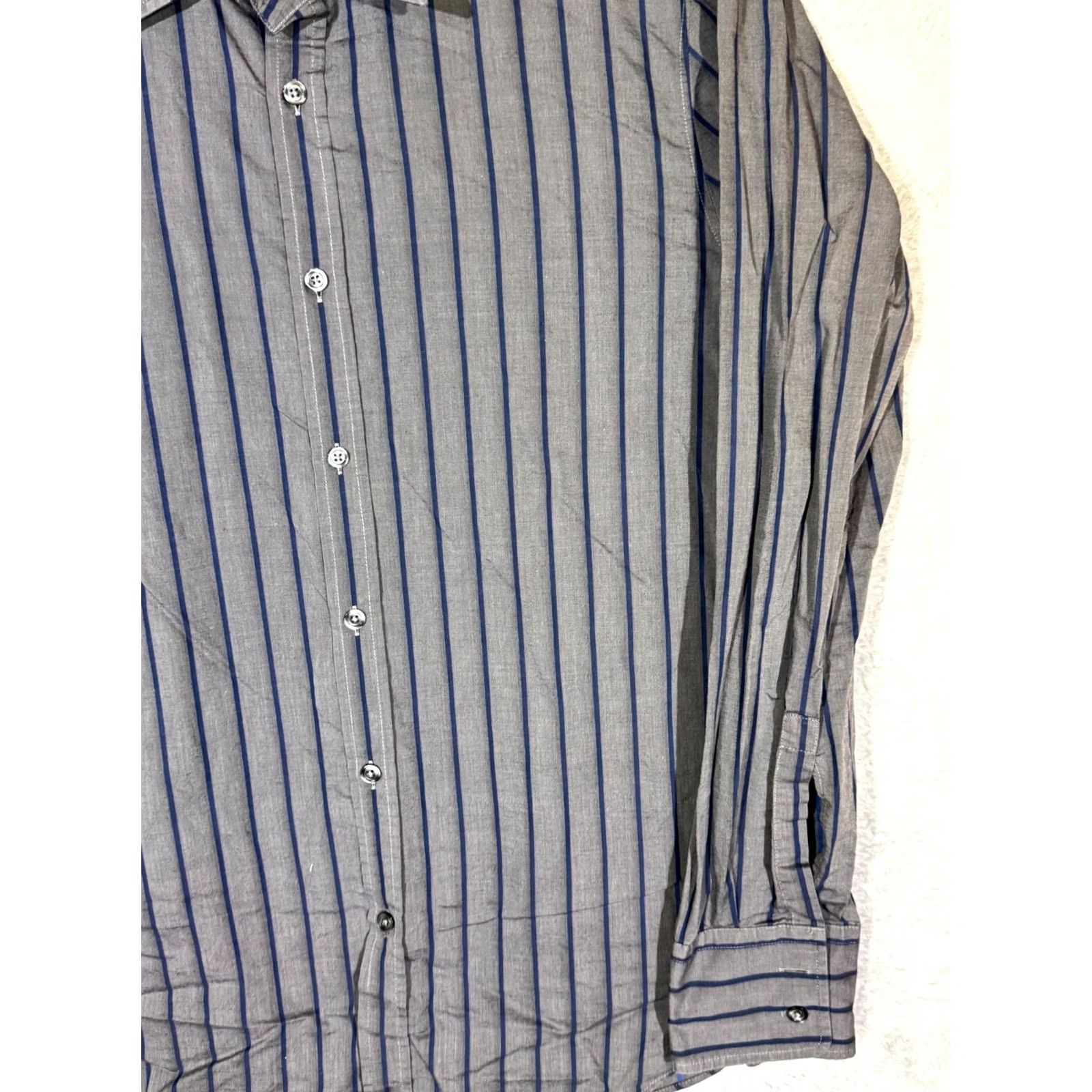 Hugo Boss VINTAGE Hugo Boss Men’s Shirt Large Gray Stripe 100% Cotton Fitted Button-Up Excellent Size US L / EU 52-54 / 3 - 5 Thumbnail