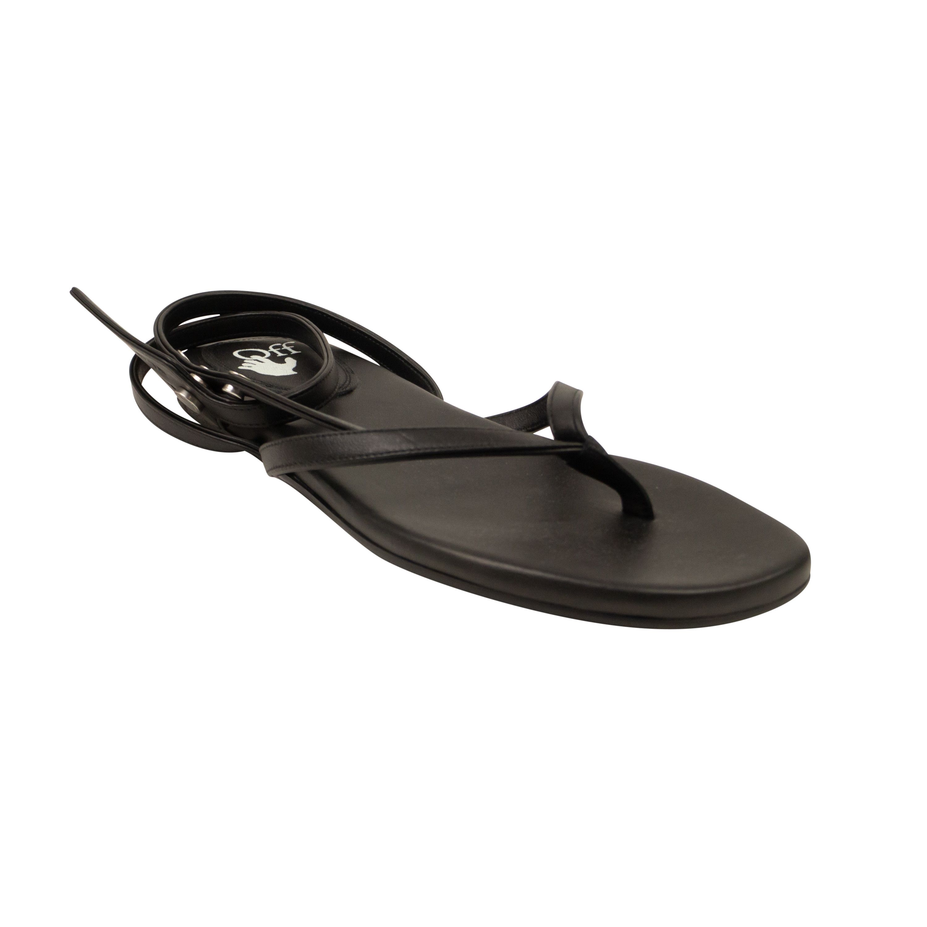 image of Off White C/o Virgil Abloh Black Zip Tie Flat Sandals Size 8/38, Women's