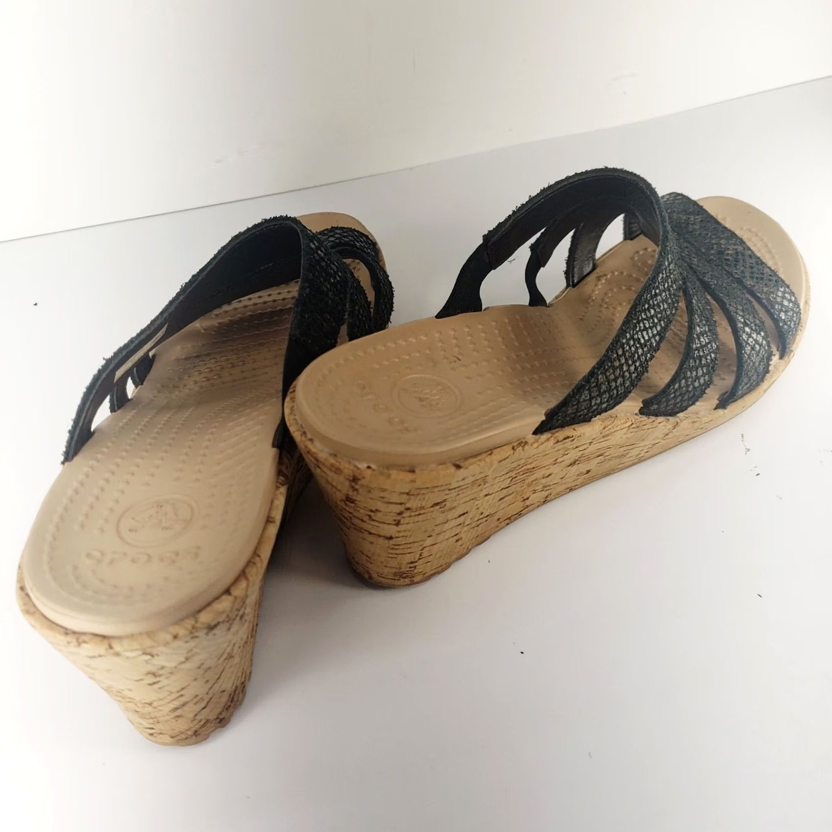 Crocs Crocs A-Leigh Cork Wedge Heel Sandals Black Reptile Upper Slip On Strappy Womens 9M Shoes Size US 9 / IT 39 - 4 Thumbnail