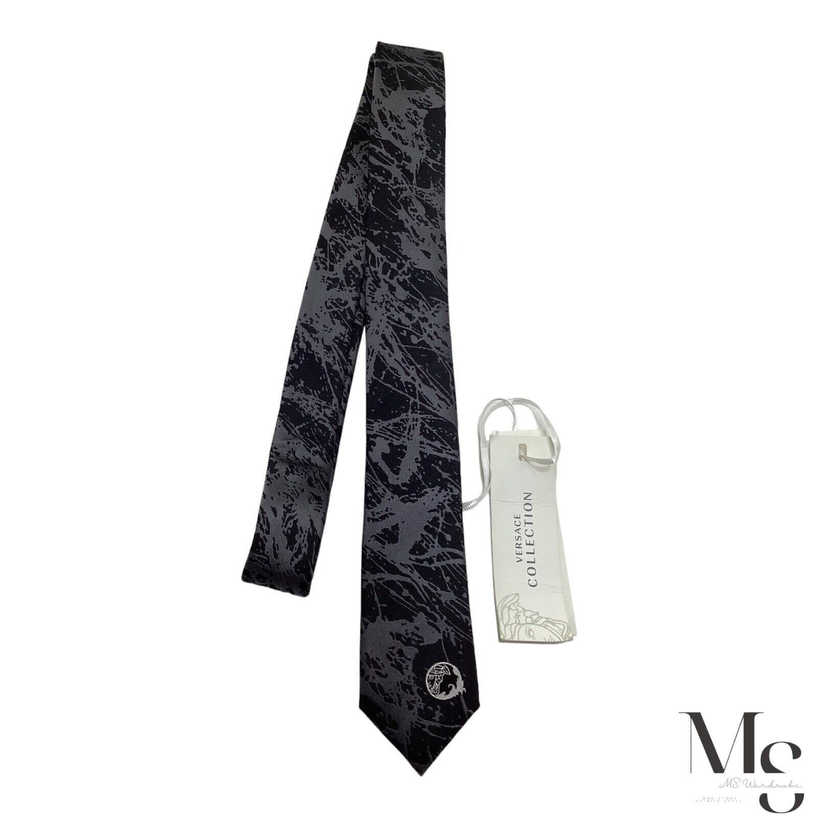 Versace $1,280 VERSACE COLLECTION Black Gray Abstract Art Medusa Tie Size ONE SIZE - 7 Thumbnail