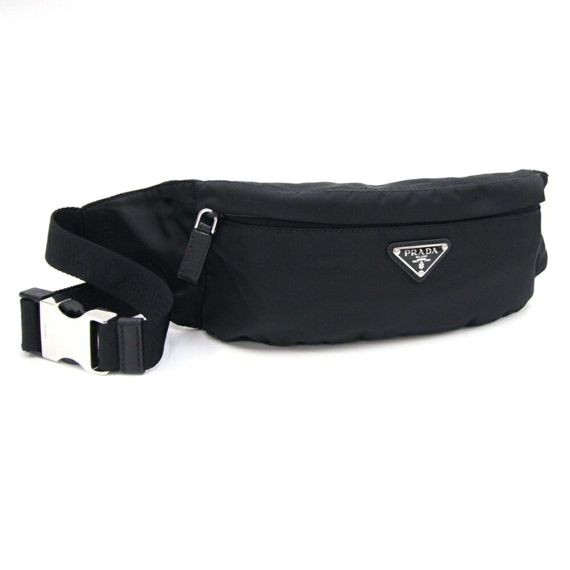 image of Prada Waist Pouch 2Vl034 Black Nylon Leather Bag Body Women Men Prada