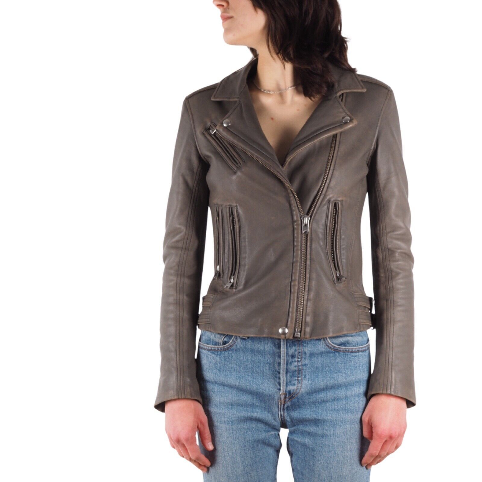 IRO Han Moto Biker Jacket Lambskin Leather Distress Jacket - Main Image