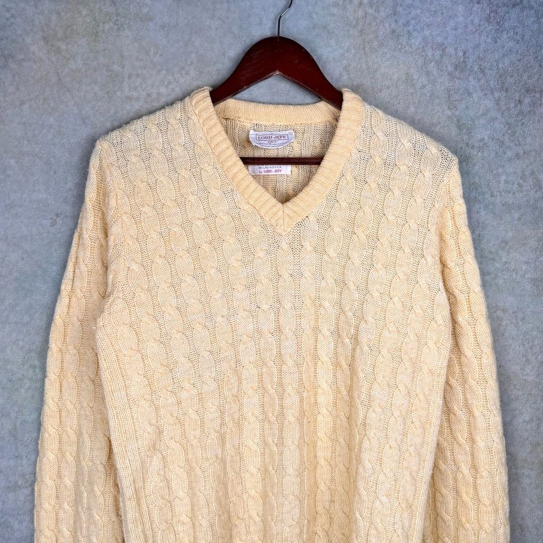 Vintage VTG 80s Lord Jeff Cable Knit Sweater Mens Sz S V Neck Yellow Size US S / EU 44-46 / 1 - 2 Thumbnail