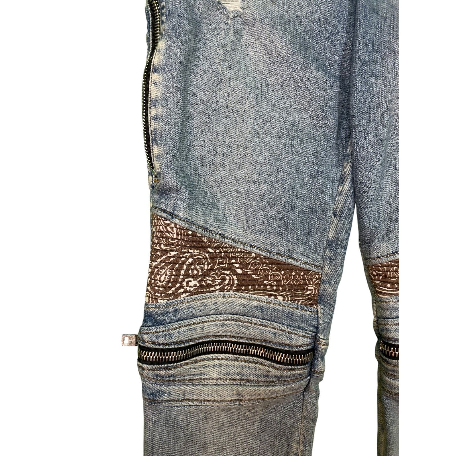 Amiri Amiri MX2 Brown Paisley Patch Light Wash Blue Jeans Size US 33 - 4 Thumbnail