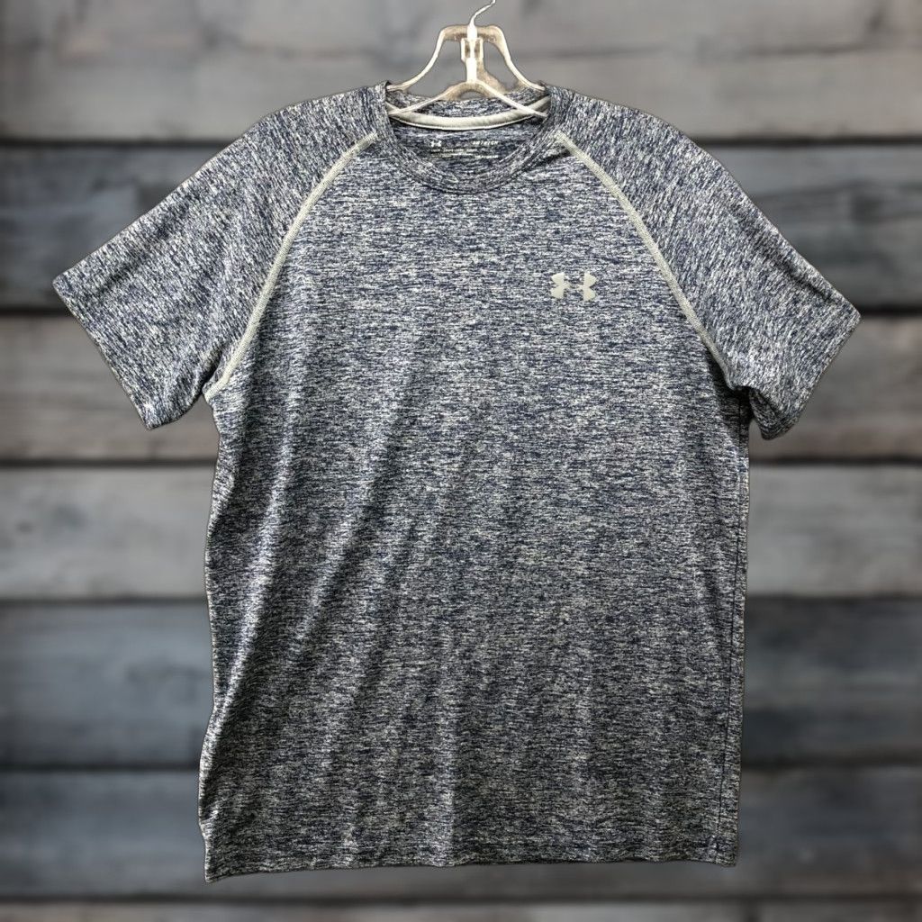 Under Armour Under Armour HeatGear T Shirt Mens S Loose Short Sleeve Raglan Crewneck Breathable Lightweight Moisture Wicking Blue Heather Sports Activewear Shirt Size US S / EU 44-46 / 1 - 1 Thumbnail