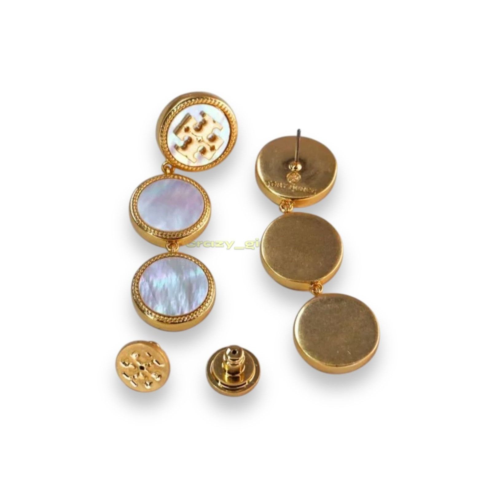 Tory Burch Tory Burch Mother of Pearl Gold Logo Drop Earrings Size ONE SIZE - 2 Thumbnail