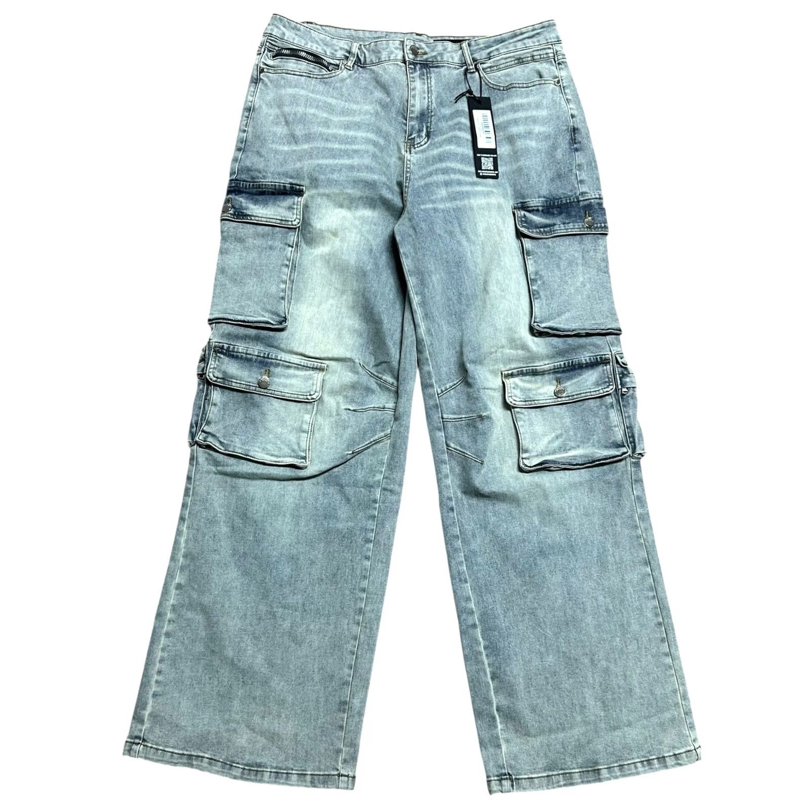 Vintage Rockstar Jeans Men 40 Burain Blue Baggy Fit Distressed Cargo Pocket 5-Pocket Denim Relaxed Adult Regular Size 40 Blue Size US 40 / EU 56 - 2 Thumbnail