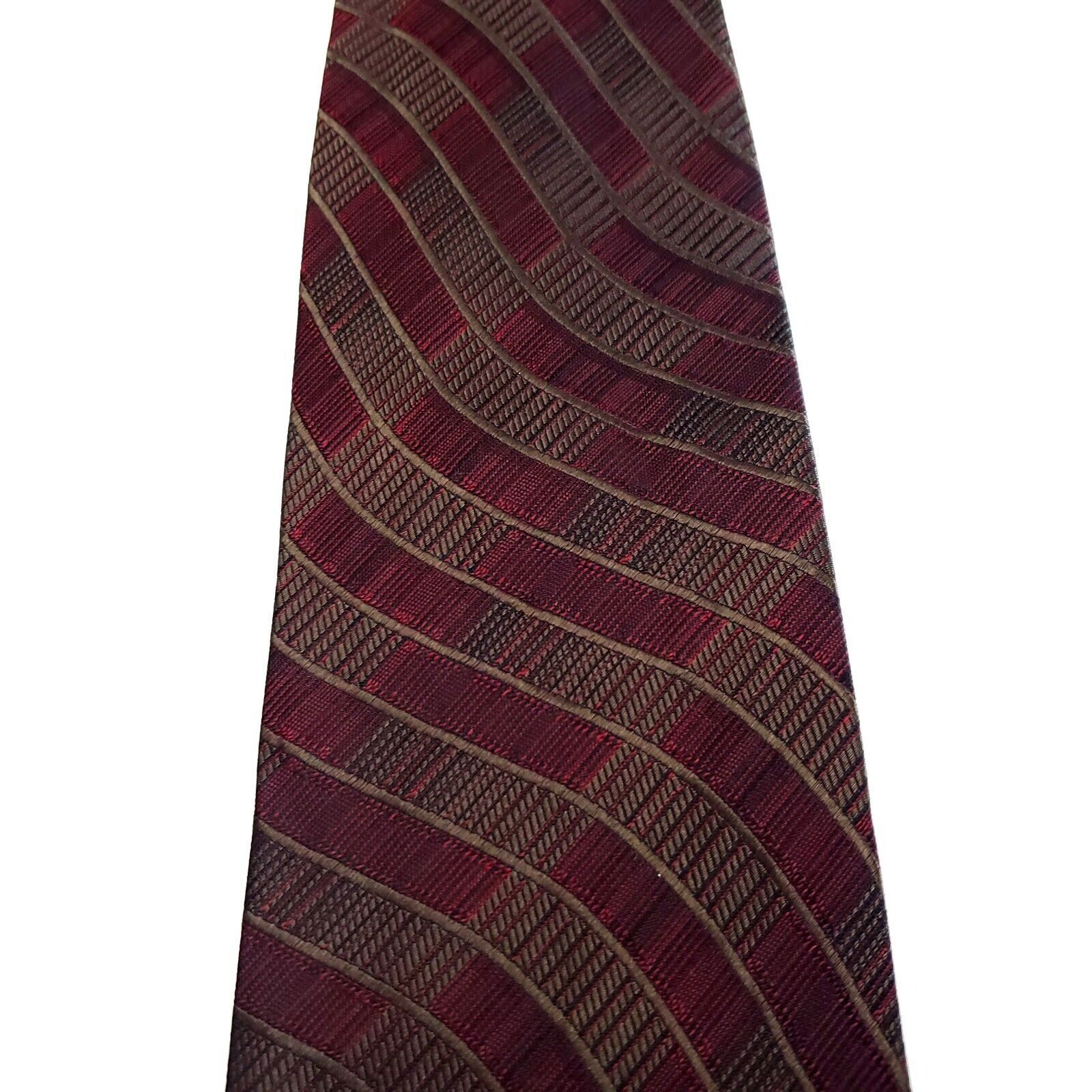 Pronto Uomo Pronto Uomo Red Silk Tie Woven Wide Striped Size ONE SIZE - 2 Thumbnail