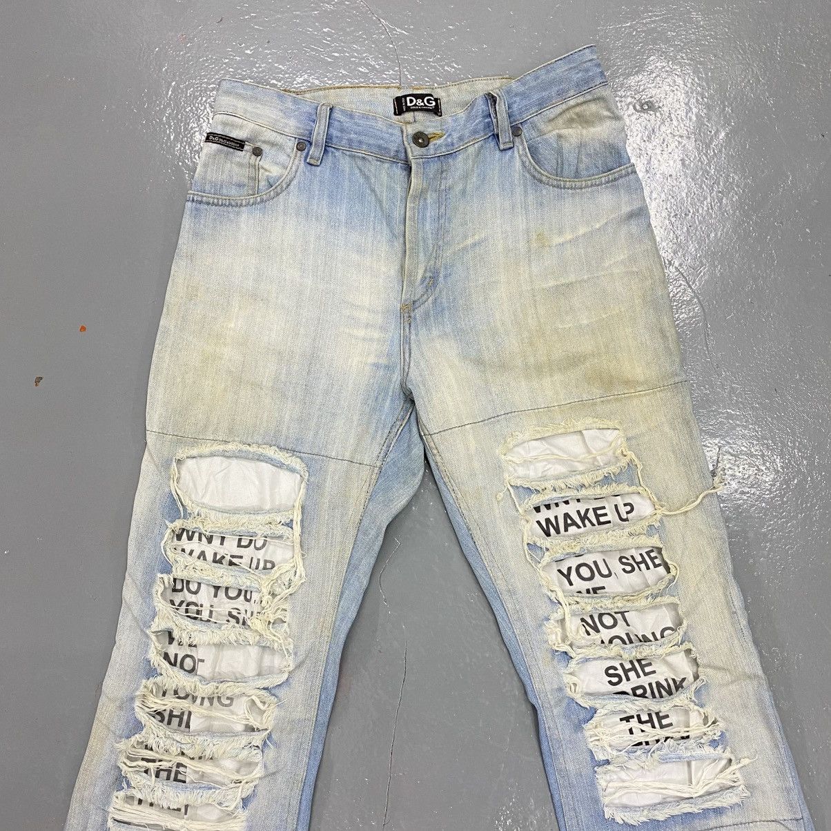 Dolce & Gabbana Vintage AW05 Dolce Gabbana Distressed Poem Flare Jeans Punk Size US 33 - 2 Thumbnail