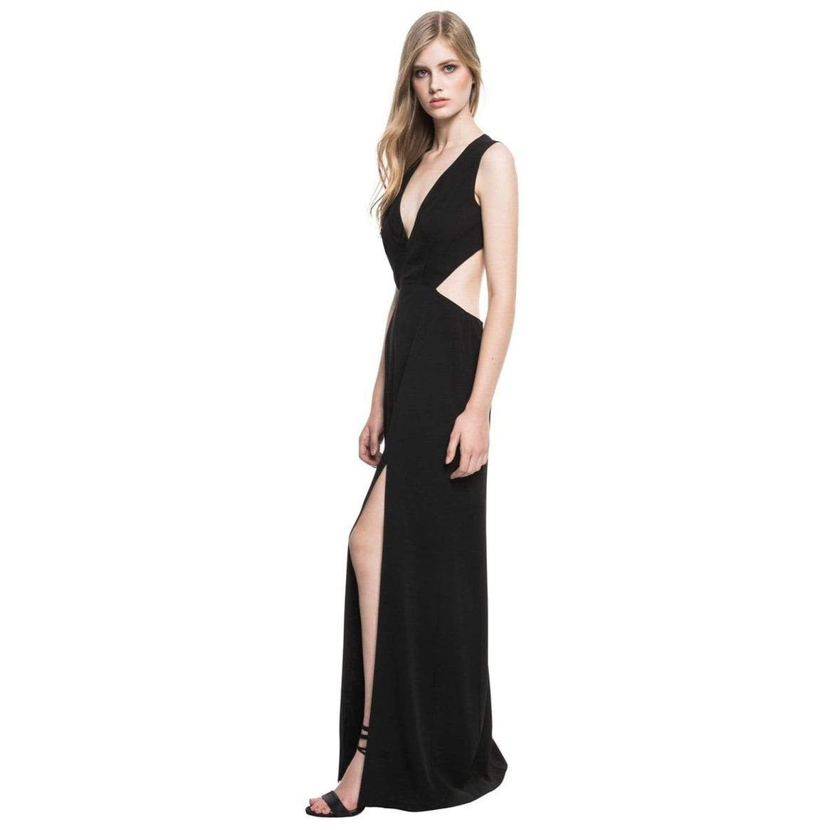 image of Lamarque Black Plunging V-Neck Cutout Maxi Villetta Dress, Women's (Size Small)