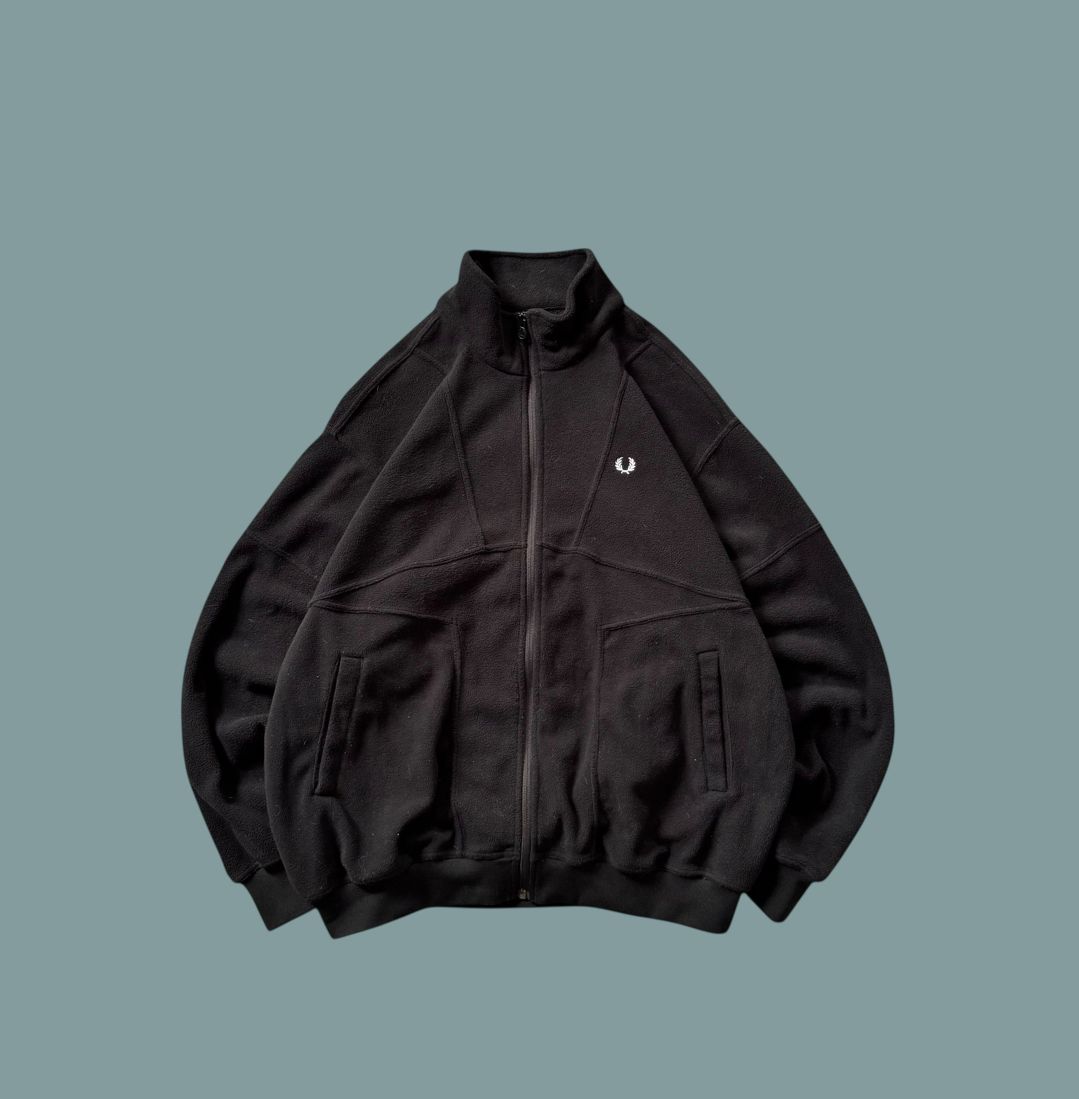 Fred Perry Fleece Jacket Black Vintage Streetwear Full Zip