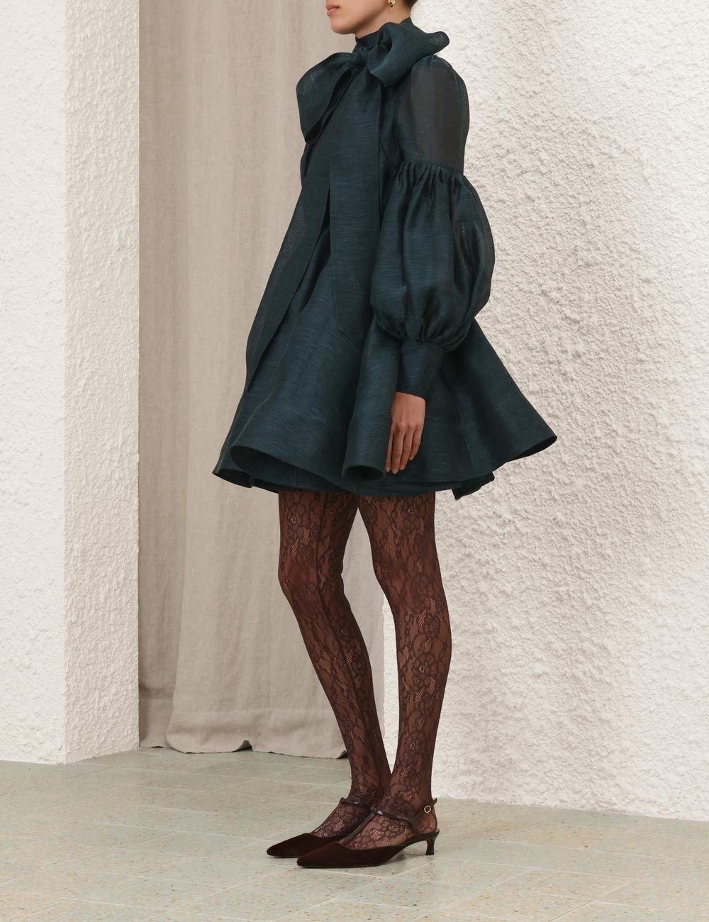 Zimmermann oc11z0825 Pavilion Tie Neck Mini Dress in Pine Green Size M / US 6-8 / IT 42-44 - 3 Thumbnail