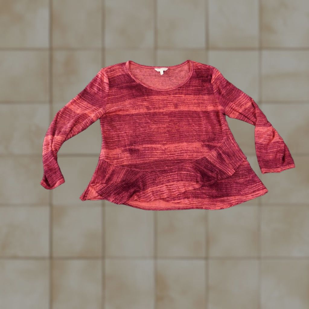 Lucky Brand Lucky Brand Blouse Shirt Womens M Red Geometric Knit Linen Round Neck Pullover Casual Classic Stretch Vintage No Size M / US 6-8 / IT 42-44 - 1 Thumbnail