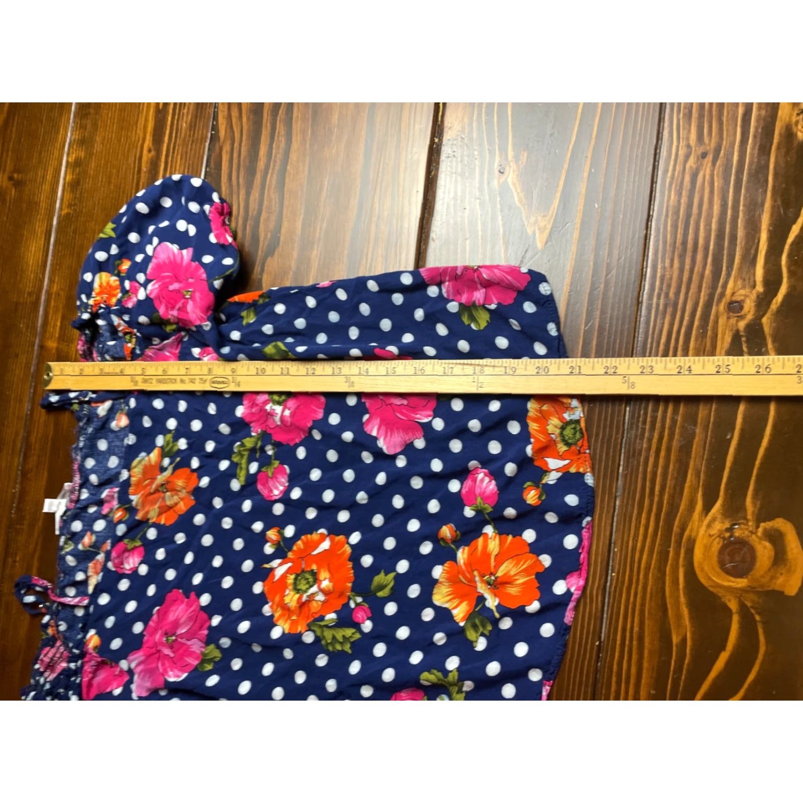 Paradise Paradis Miss Blouse Size L Blue Polka Dots Floral Puff Sleeve Strap Cropped Ladies Size L / US 10 / IT 46 - 7 Thumbnail