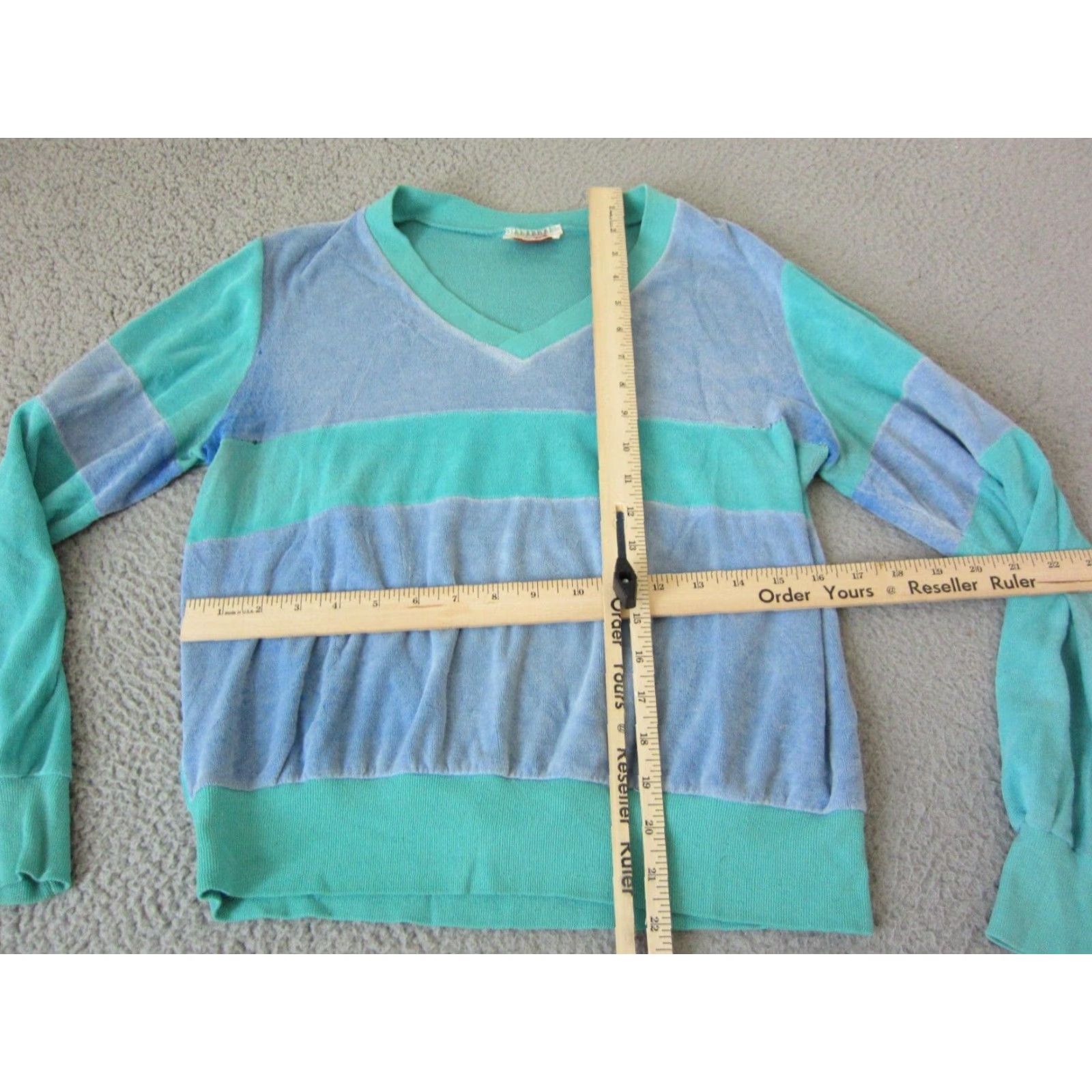 Velour VINTAGE Active Wear Sweater Womens S Blue 70s 80s Velour Velvet V Ladies Size S / US 4 / IT 40 - 7 Thumbnail