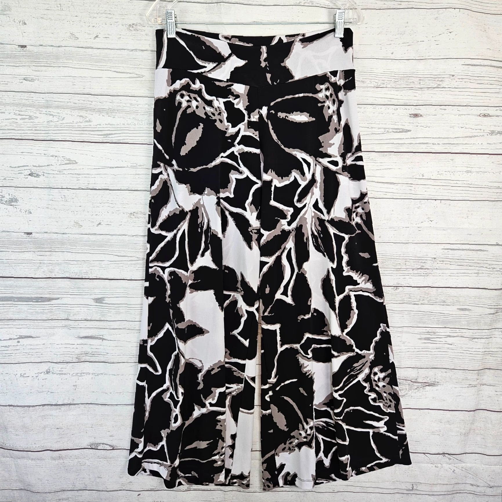 Vintage Clara Sun Woo Womens Wide Leg Pants Large Black Pull On Mid Rise Flat Front Floral Pattern Size 36" / US 14 / IT 50 - 2 Thumbnail