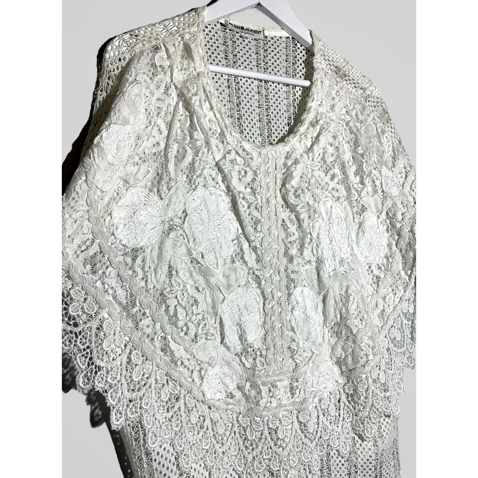 Yves Saint Laurent Vintage Saint Laurent Lace Blouse White Boho Top Size 40 Made in France Size S / US 4 / IT 40 - 5 Thumbnail