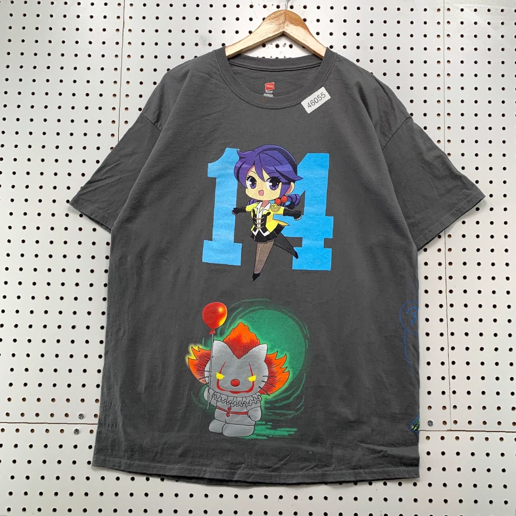 Hanes Anime Los Angeles Test Print Shirt Mens XL Gray Hello Kitty Pennywise Size US XL / EU 56 / 4 - 2 Thumbnail