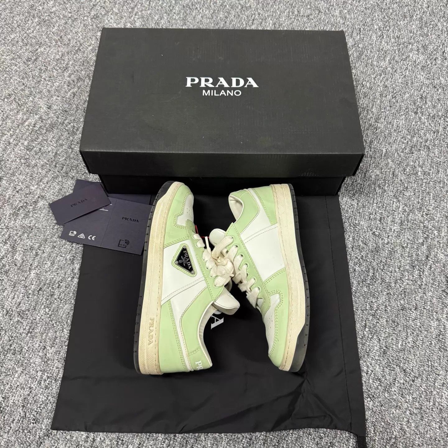 Prada Prada White Green Triangle & Letter Logo Sneakers Size US 5.5 / IT 35.5 - 4 Thumbnail