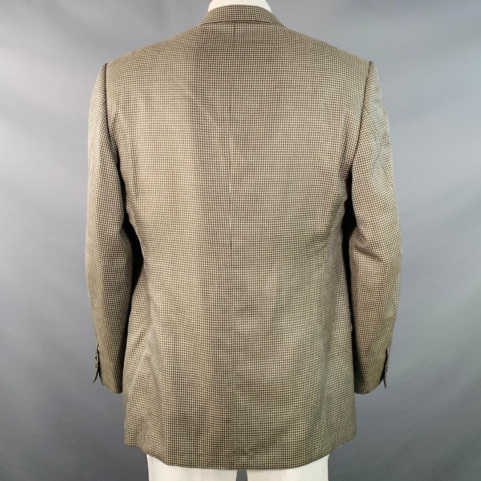 Corneliani Regular Black White Grid Silk Virgin Wool Notch Lapel Coat Size 46R - 4 Thumbnail