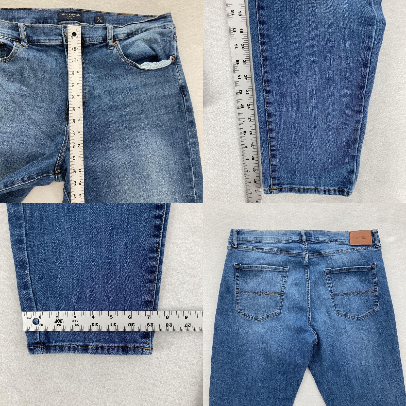 Lucky Brand Lucky Brand 410 Athletic Straight Jeans Mens 40x32 Blue Medium Wash Stretch Pant Denim Cotton Blend Belt Loops 5-Pocket Zipper Button Closure Size US 40 / EU 56 - 8 Thumbnail