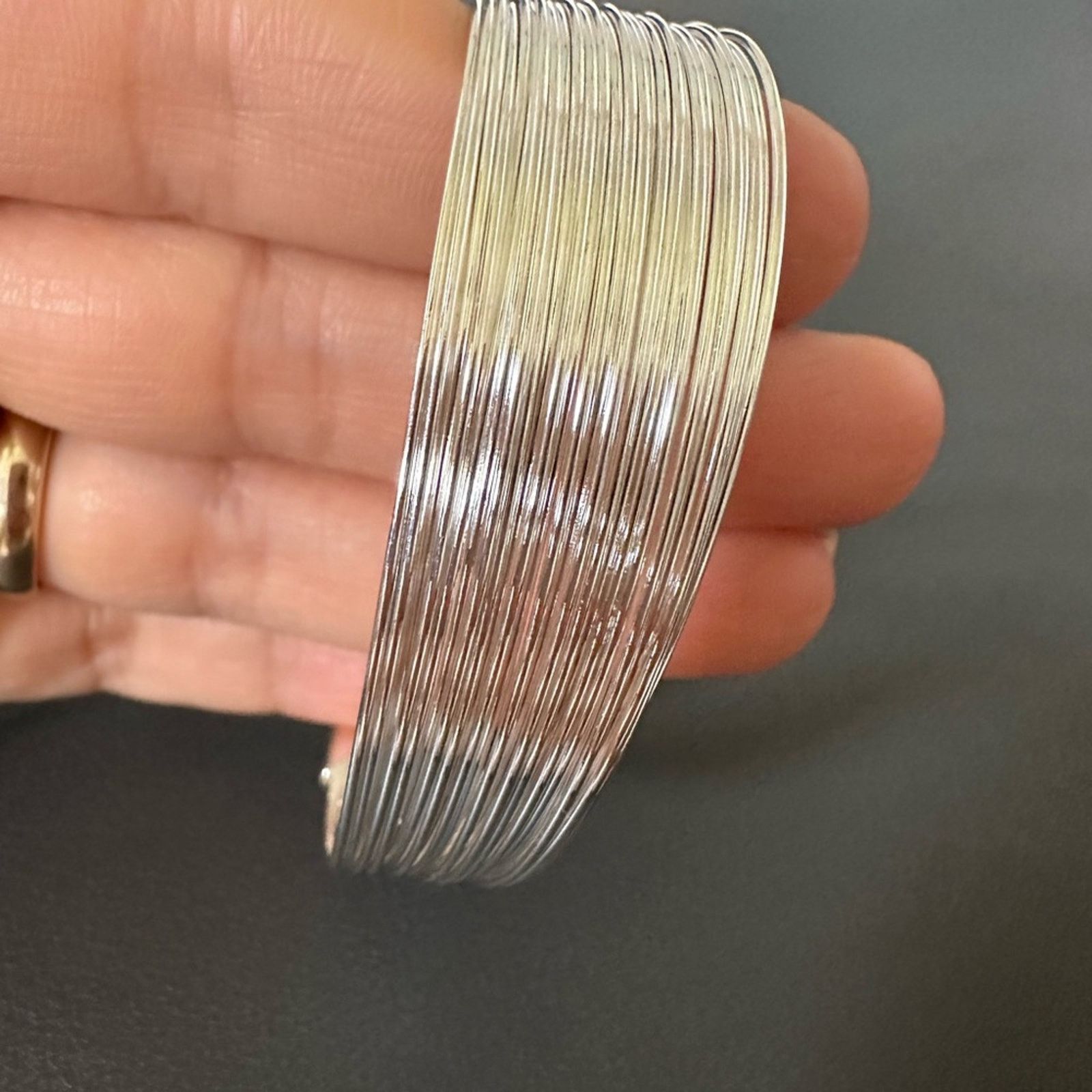 Other Sterling Silver Multi-line Open Wide Bangle Bracelet Size ONE SIZE - 3 Thumbnail