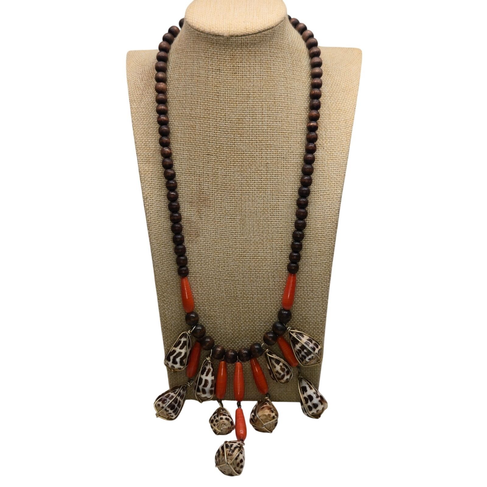 Vintage Vintage Chunky Statement Necklace Tiger Cone Shell Fringe Size ONE SIZE - 3 Thumbnail