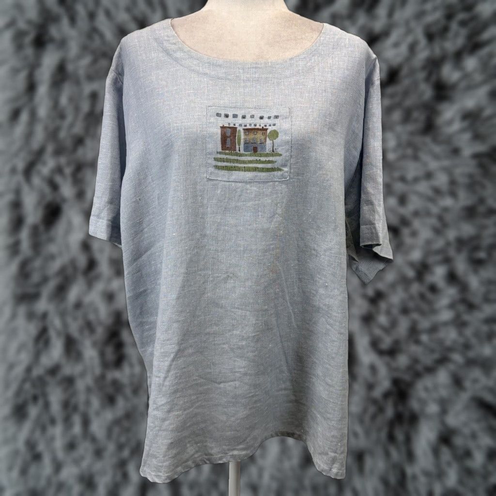 Vintage VINTAGE Kiko Woman Linen Top Shirt Plus 2X Blue Short Sleeve Casual Artsy Spring Summer Women Size XXL / US 16-18 / IT 52-54 - 1 Thumbnail
