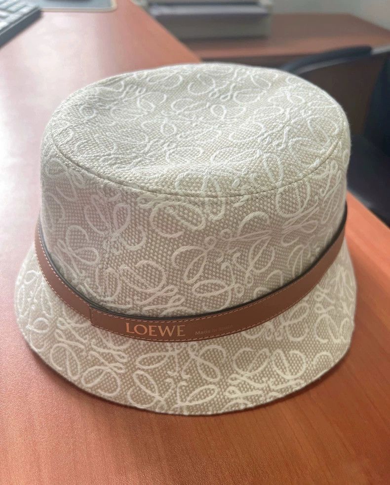 Loewe LOEWE size 59 Embossed Leather Trim Cotton Fisherman Hat Size ONE SIZE - 4 Thumbnail