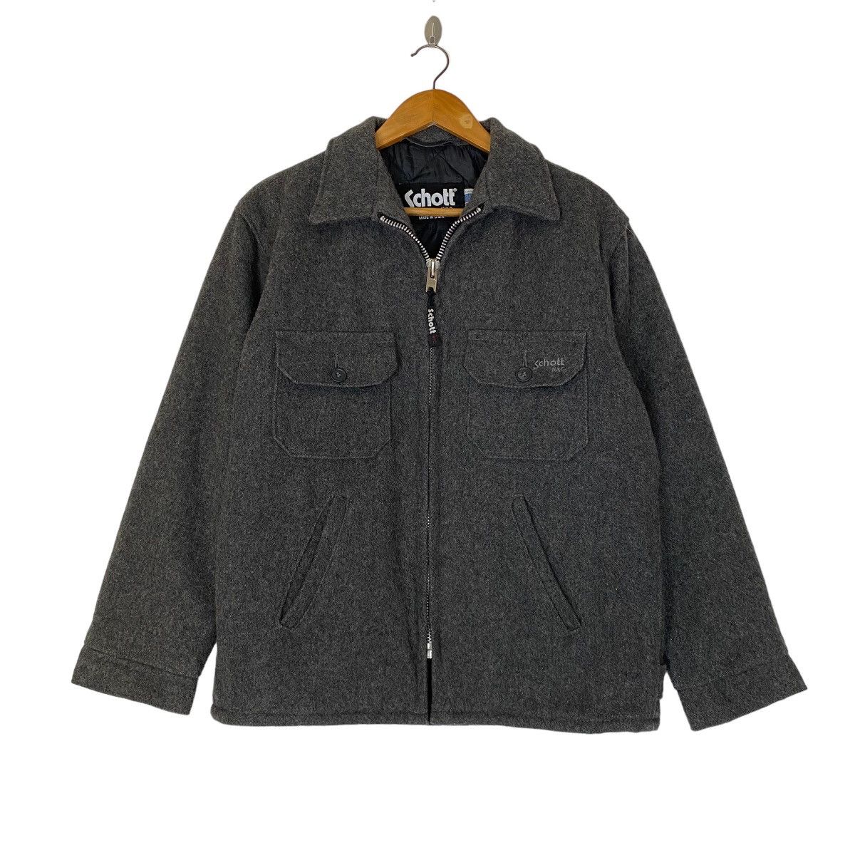 image of Vintage Schott Nyc Wool Worker Style Zipper Jacket in Grey, Men's (Size Medium)