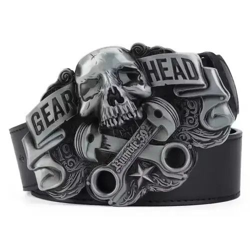 Leather GEAR HEAD Skull Buckle Belt Size ONE SIZE - 4 Thumbnail