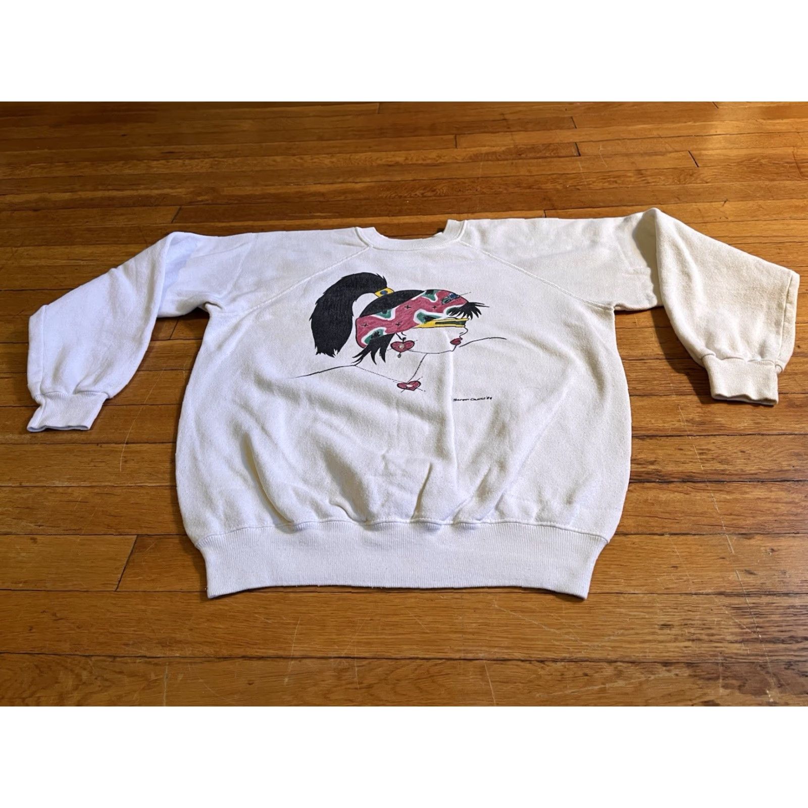 Hanes VINTAGE Hanes Sweatshirt Woman White 80s Graphic Print Raglan Sleeve M Womens Pullover Size M / US 6-8 / IT 42-44 - 2 Thumbnail