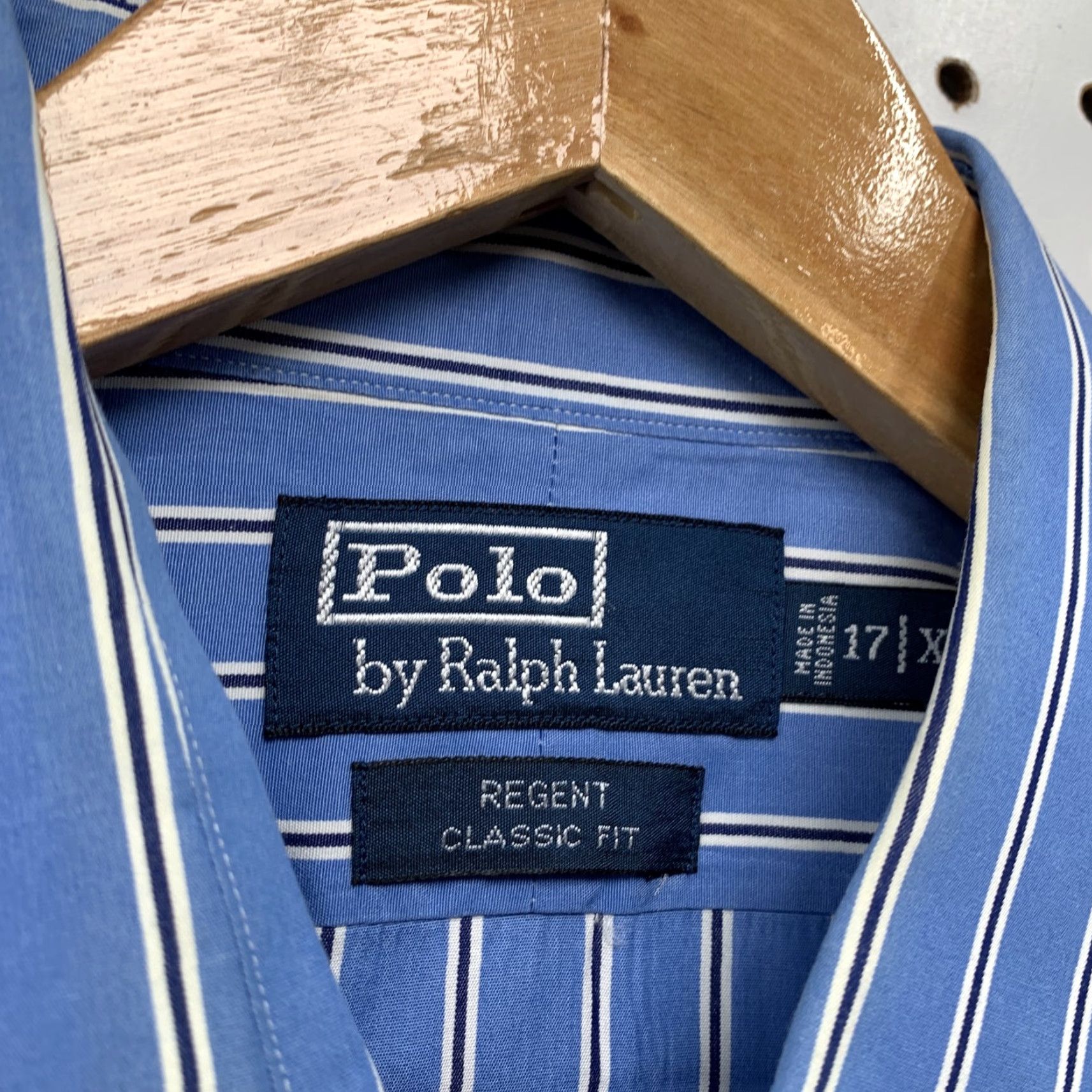 Polo Ralph Lauren Polo Ralph Lauren Button Up Regent Shirt Mens XL 17 Neck Blue Striped Size US XL / EU 56 / 4 - 5 Thumbnail