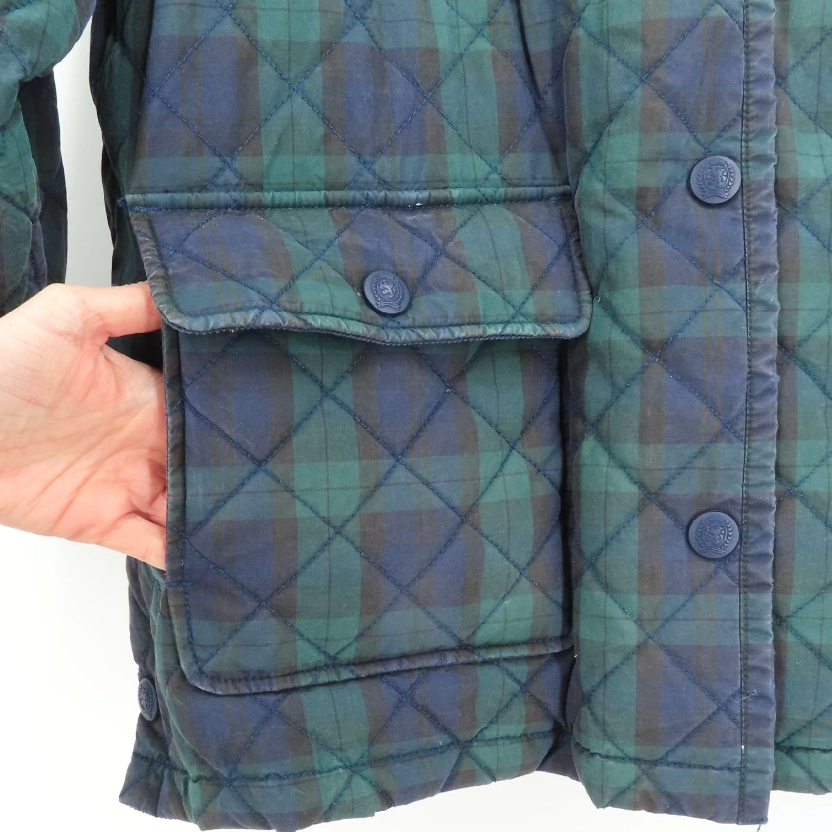 Tommy Hilfiger VINTAGE Tommy Hilfiger Jacket Blue Tartan Plaid Corduroy Collar 90s Quilted Coat Mens XL Cotton Casual Size US XL / EU 56 / 4 - 3 Thumbnail
